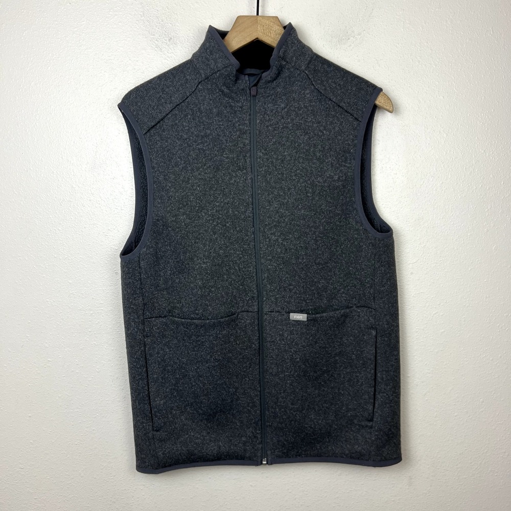 Figs On Shift Sweater Fleece Vest Mens Small Grey Scrub Full Zip Medical